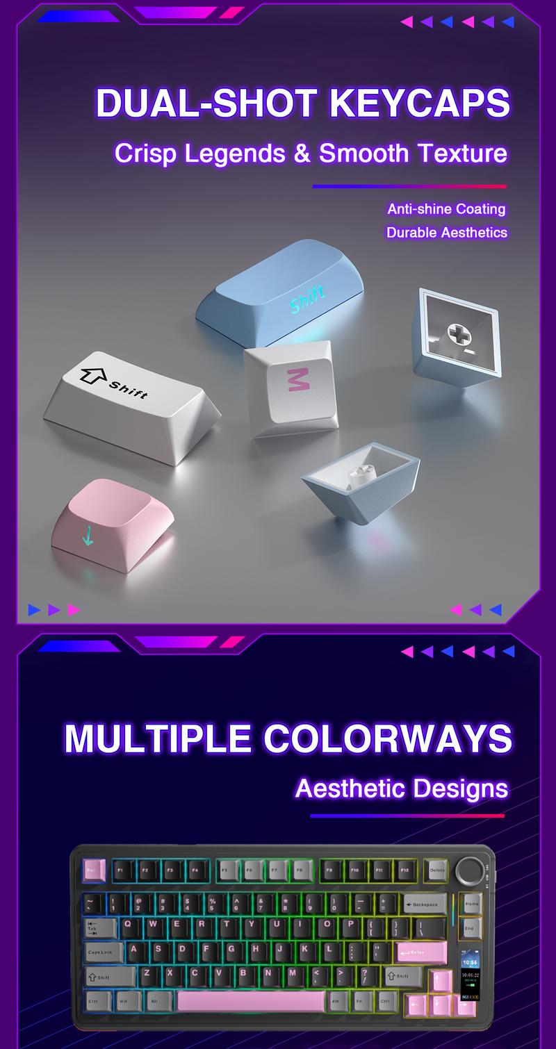 [New]AULA S75 PRO Wireless Mechanical Keyboard with Screen&Knob(Black Pink), Tri-Mode 2.4G USB-C Bluetooth PBT Keycaps Creamy Sounding 75% Hot Swappable Gaming Keyboard with Pre-lubed Switches, RGB Backlit, PC Gaming Keyboards TikTokshopBacktoschool