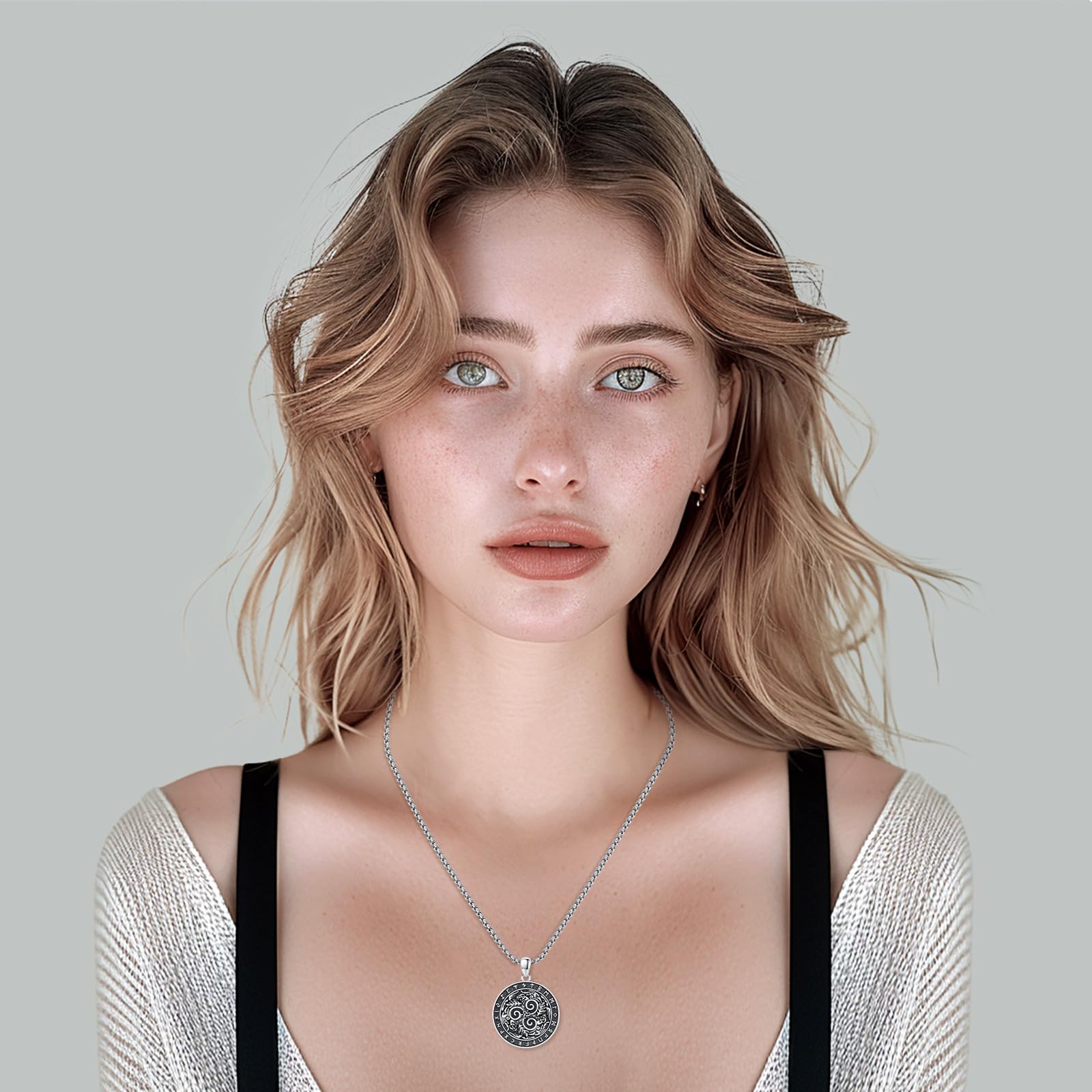 Thanches 925 Sterling Silver Triskelion Necklace Norse Protective Triple Amulet with Runic Circle Religious Symbolizing Strength Perfect Jewelry Gift for Men Women