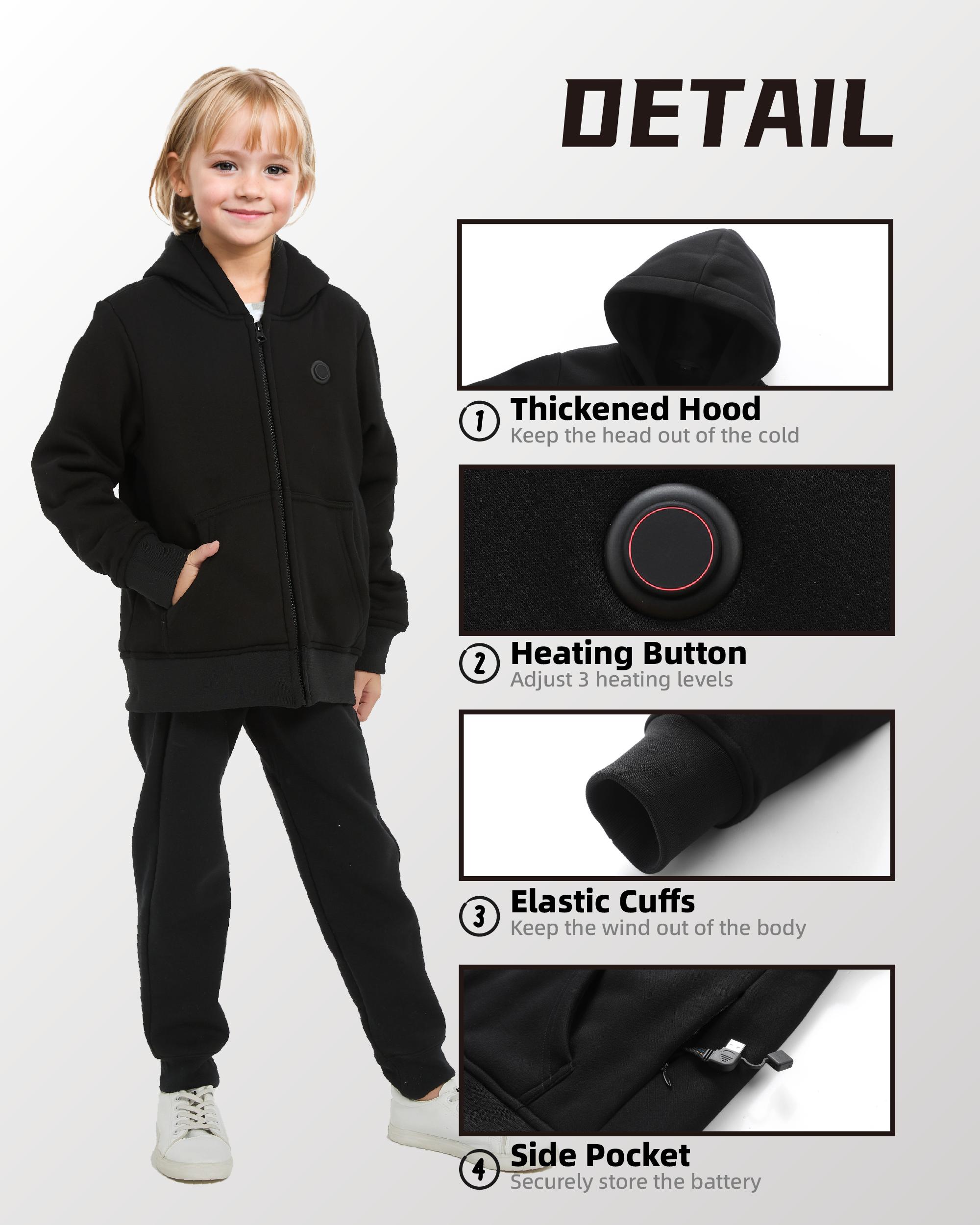 (New)Kids Heated Hoodie Sweatshirt, heated jacket Full-Zip for child (without power bank)