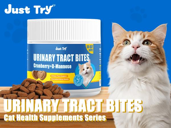 Just Try Urinary Tract Bites Cat Treat – Cranberry & D-Mannose Formula for UTI Prevention & Bladder Support, Chicken Flavor (6.35 oz, 300 Bites)