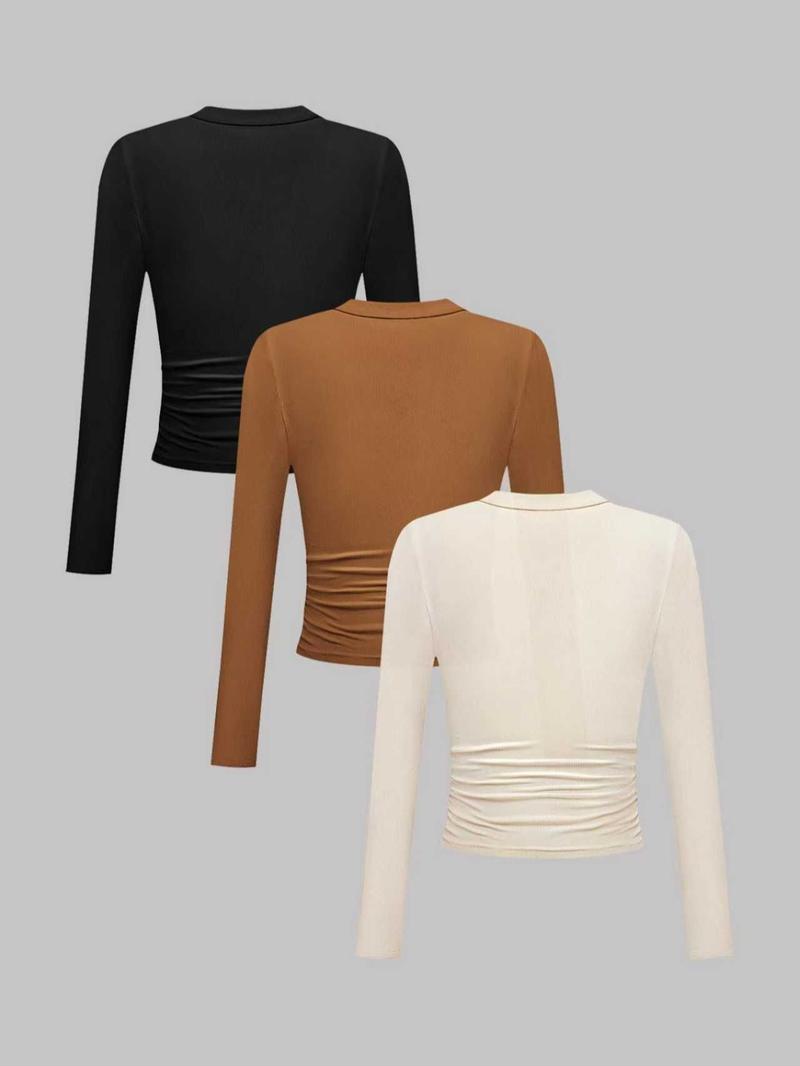 Women's Three-Piece Set Spring & Fall Knit Long Sleeve V-Neck Top, Fashion Slim-Fitting Casual for Daily Commute