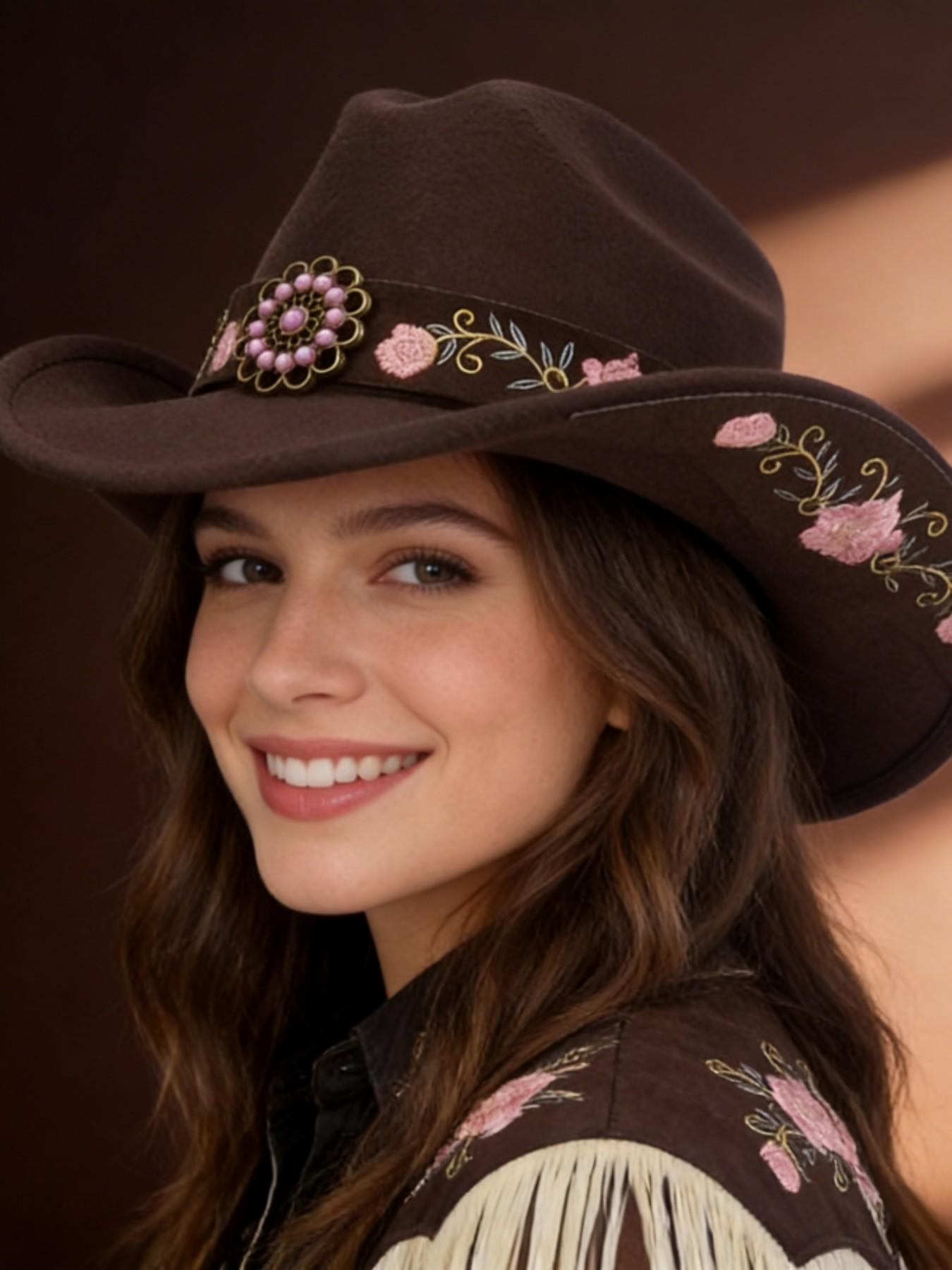 Elegant Embroidered Floral Western Hat, Perfect for Outdoor Leisure, Dance Parties, Jazz Hats, Stylish Cowboy Accessory