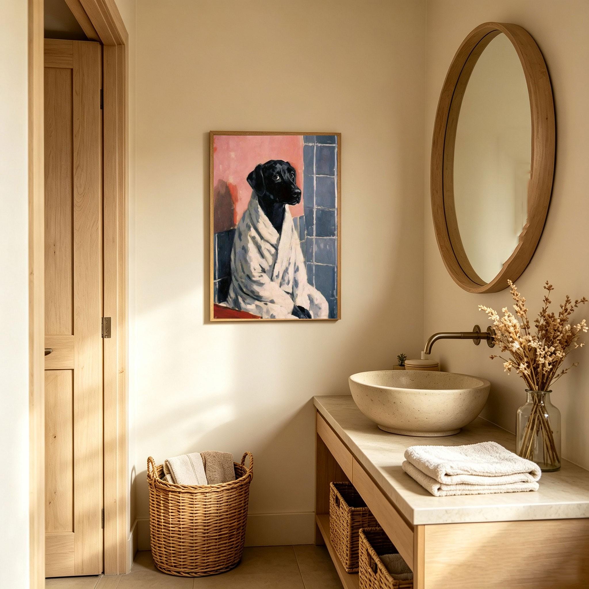 Vintage Dog Art Print, Fun Animal Canvas Painting, Bathroom Decor, Gift for Friends, Moving House Present, Ideal for Animal Lovers