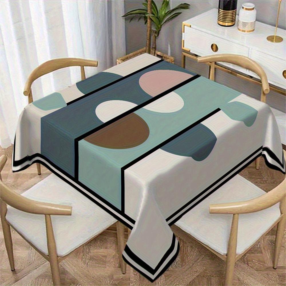 1 piece of semi-circular geometric pattern tablecloth - easy to clean polyester rectangular dining table cover, modern soft color tone, machine washable durable fabric, suitable for kitchen, dining room, party and home decoration, simple design