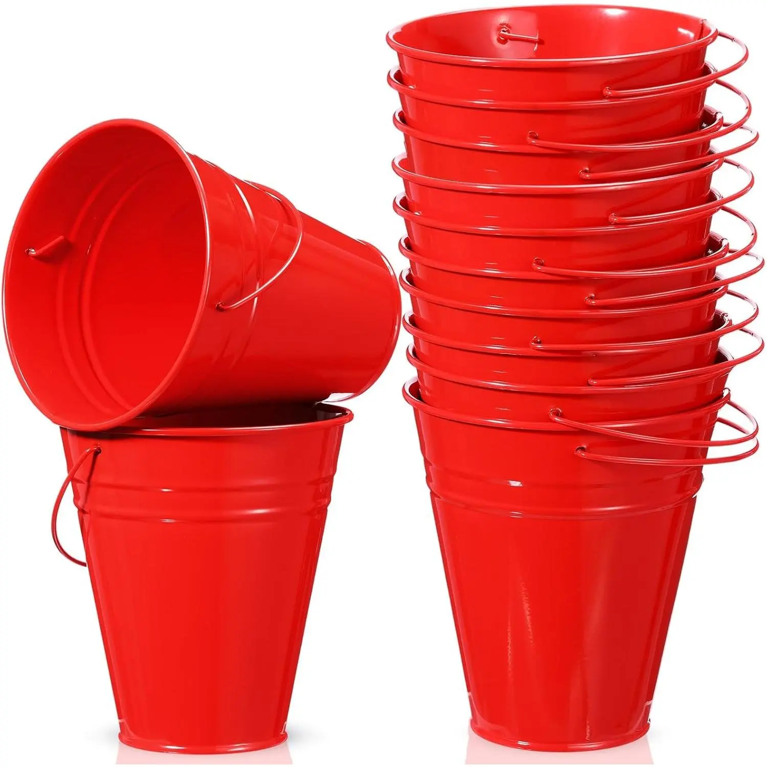 12 Pack Metal Buckets with Handle, Galvanized Bucket 4.5 x 5 Inch Basket Bucket Party Supplies, Crafts for Christmas Halloween Candy Bars Vase Crafts(Red)
