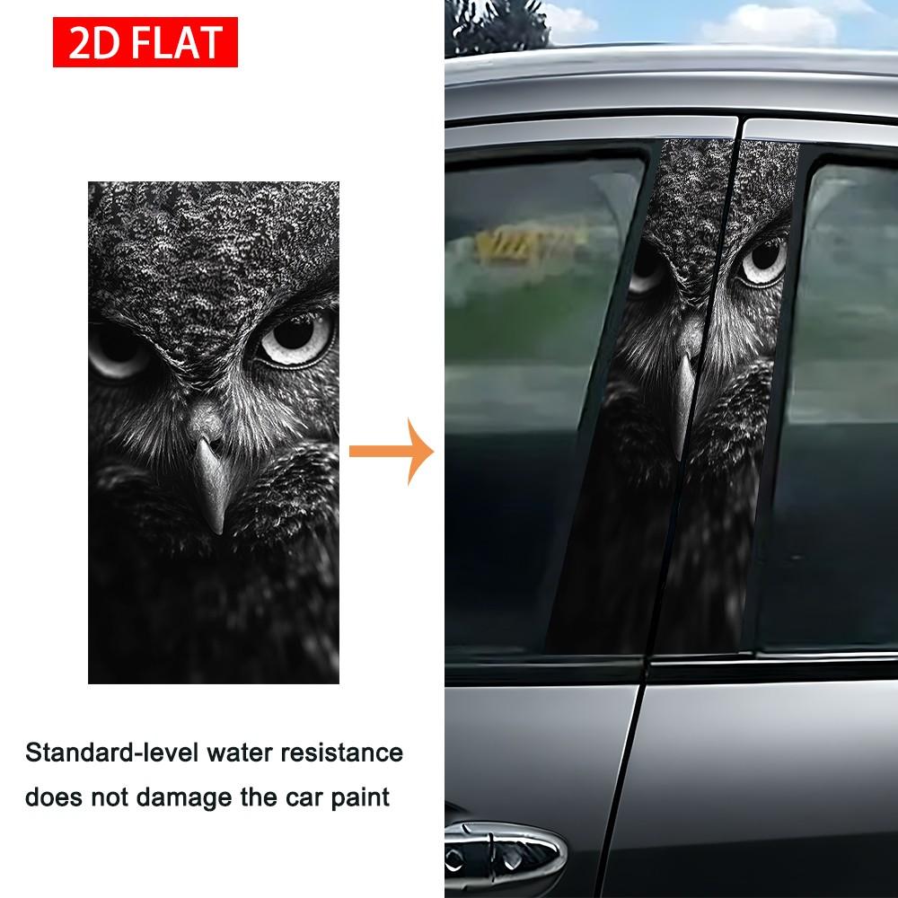 2 Sets Wild Monochrome Owl Car Pillar Stickers, Self-Adhesive PVC, Waterproof Scratch-Resistant, Car Exterior Decor Accessories