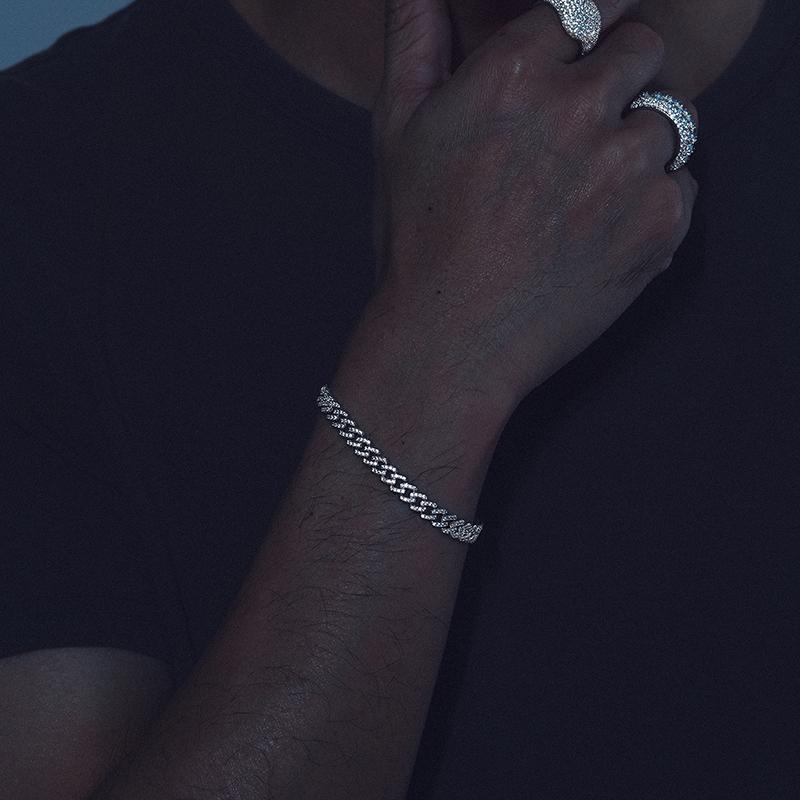【#B62 6mm】UCCIYO D VVS Synthetic Moissanite S925 Sterling Silver Cuban Chain Bracelet Miami Cuban Chain Ice Out Men Singer Style Rap Hip Hop Jewelry