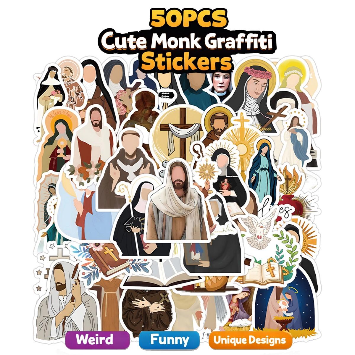 1Pc 50PCS Vintage Monk Stickers Aesthetic Religious Art Vinyl Waterproof Decals Funny Unique Graffiti Sticker Pack for Laptop Water Bottle Phone Case Skateboard Helmet Scrapbook DIY Decor Gift Spring Summer Party Supplies