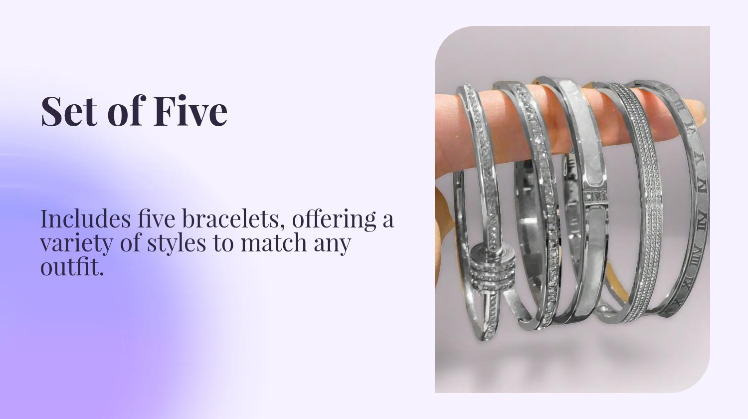 Elegant Stainless Steel Bangle Set, Trendy Stack Bangle, 5-Piece Fashionable Bracelet Classic Design, Perfect for Daily Wear & Special Occasions