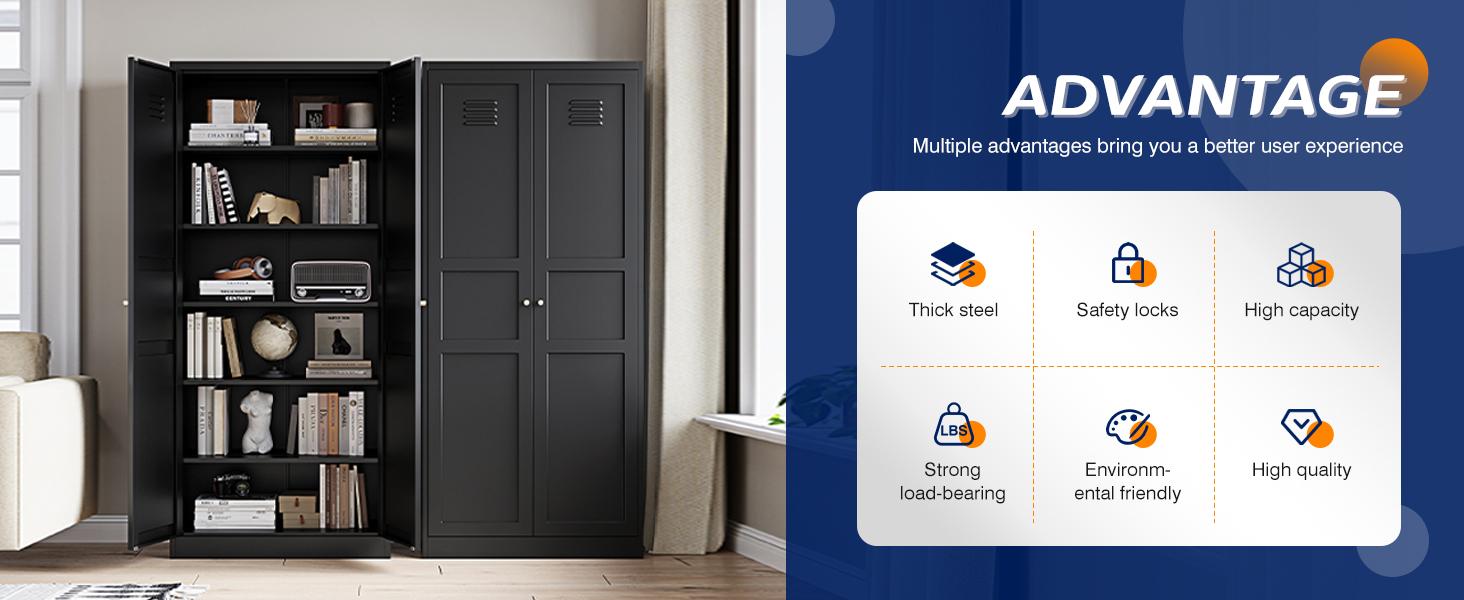 Yizosh Metal Storage Cabinet with 2 Doors & Adjustable Shelves 71" White Kitchen Pantry 5-Tier Tall Steel Locker for Kitchen Living Room Dinning Room Yizosh Metal Storage Cabinet with 2 Doors & Adjustable Shelves 71" White Kitchen Pantry 5-Tier Tall Steel Locker for Kitchen Living Room Dinning Room