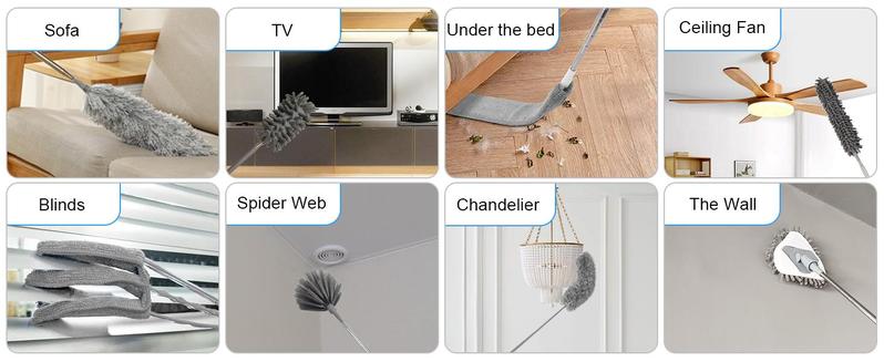 KEEPOW Microfiber Duster with Extension Pole, Stainless Steel Extension Pole 85.5 to 256 cm, Bendable Cleaning Duster of Cleaning Ceiling Fans, High Ceilings, Blinds, Furniture, Cars Dusting