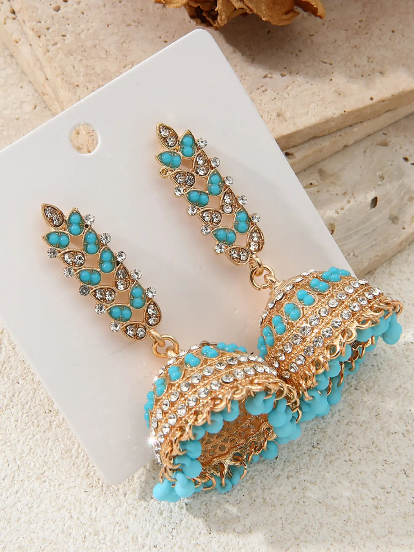 Indian Ethnic Birdcage Bell Jhumka Earrings, Heavy Rhinestone Beaded Long Fringe, Vintage Hollow Out Courtly Ear Jewelry, Bohemian Gift, Vintage Statement Earrings
