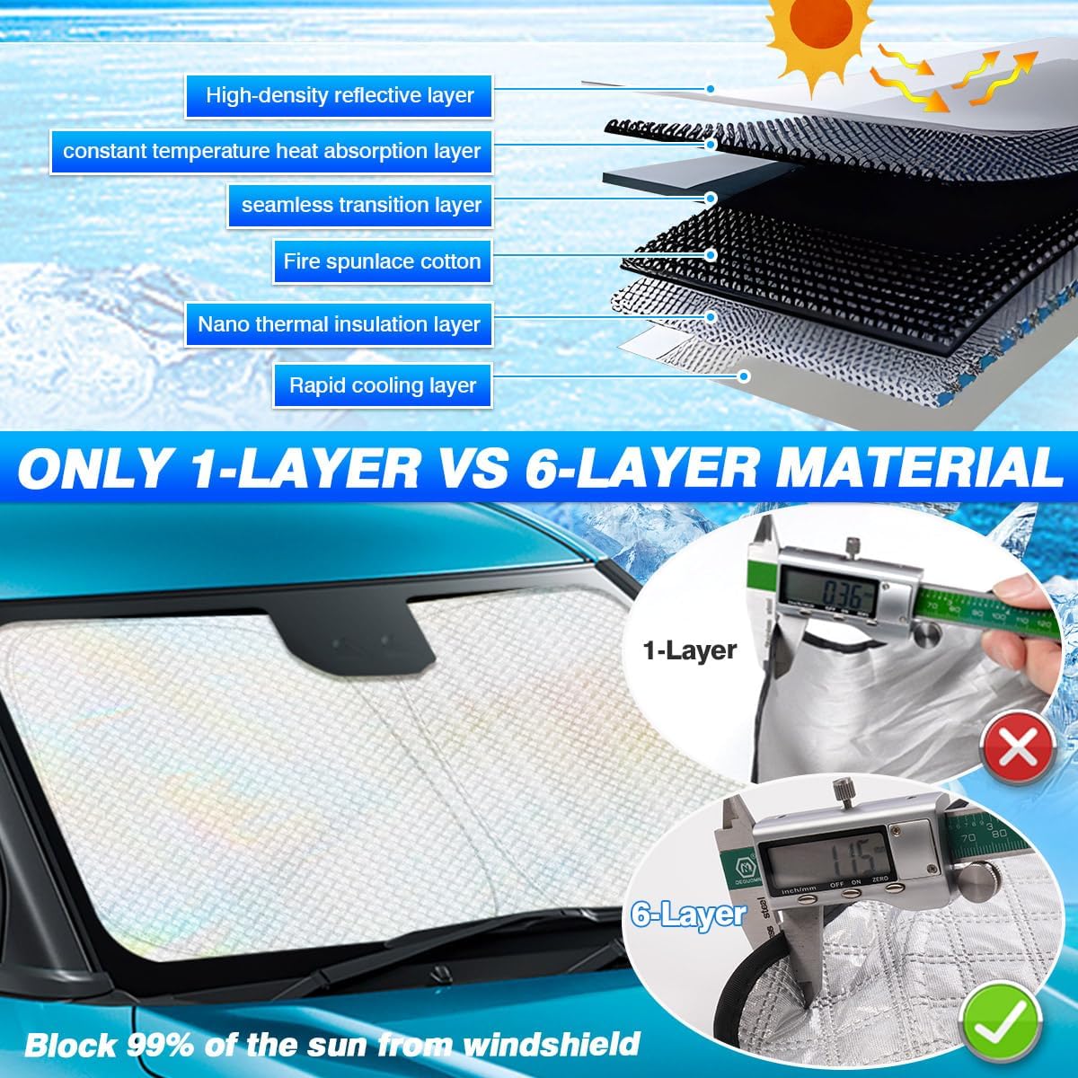 Canvcle Custom Fit Windshield Sun Shade for Toyota Tundra 2007-2025 Sunshade Sun Visor Protector Foldable Blocks UV Rays Keep Your Car Cooler