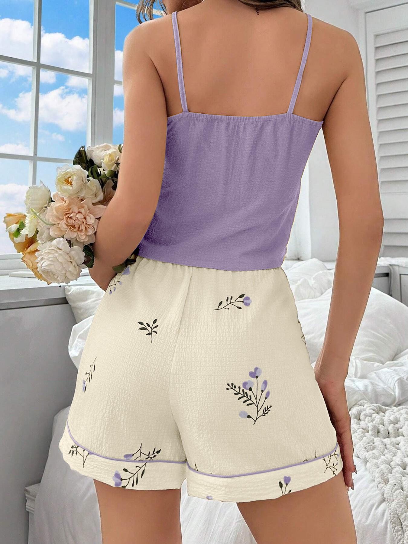 Summer Women's Sleepwear Set, Sexy Halter Top and Floral Shorts, Soft and Comfortable, Elegant and Cozy, Wearable at Home