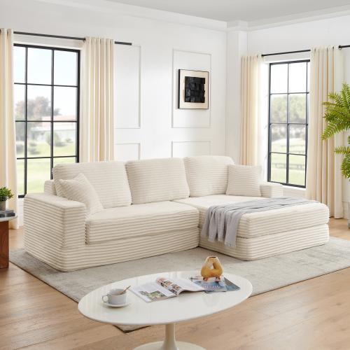 [2 packing delivery] Niccae Left Seat L-Shaped Sectional Sofa, Compressed Corduroy, Modern Minimalist Design,Converts to Bed,Space-Saving&Comfortable,(Ships in 2 Packages)