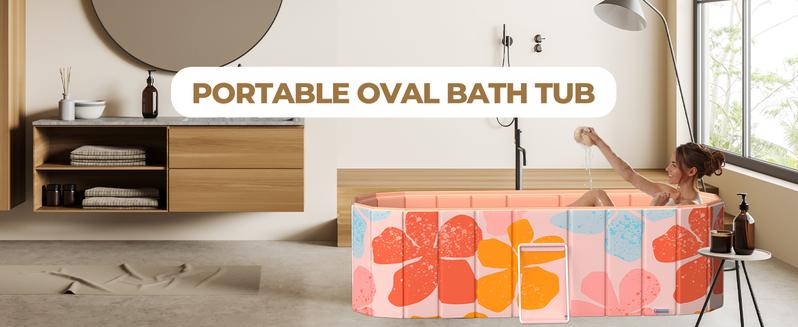 Portable Insulated Bathtub for Adults, Extra-Large Ice Bath Tub for Athletes with 5-Layer Thermal Structure, No-Inflation Folding Bathtub with Cover, Baths at Home & Outdoor, Fast Drain (Pink)