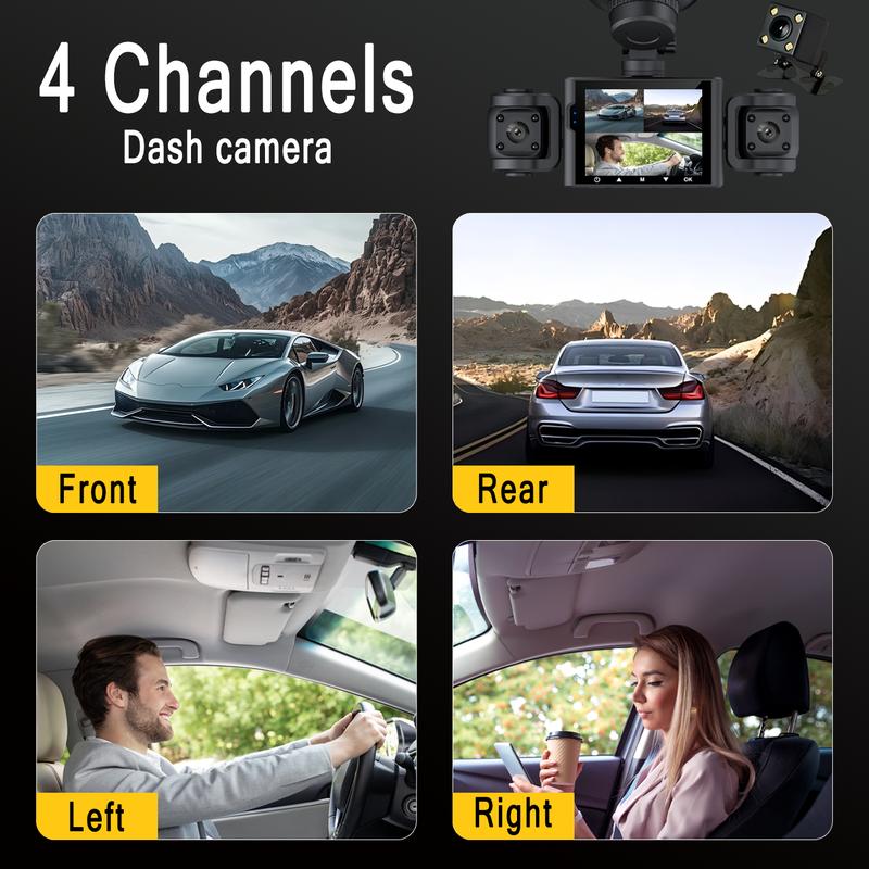 4-Channel 1080P DashCam with WIFI , Front,Back,Left&Right Adjustable Lens Dash Cam , Car Recorder , Car Camera With IR Night Vision, Cycle Recording, With Free 64 GB Card#dealsforyoudays Autos Automotive Vehicle Black