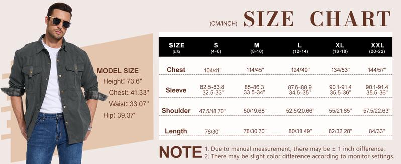 Men's Flannel Lined Shacket Lightweight Warm Snap Western Plaid Shirt Jacket for Outdoor Cowboy Casual Work