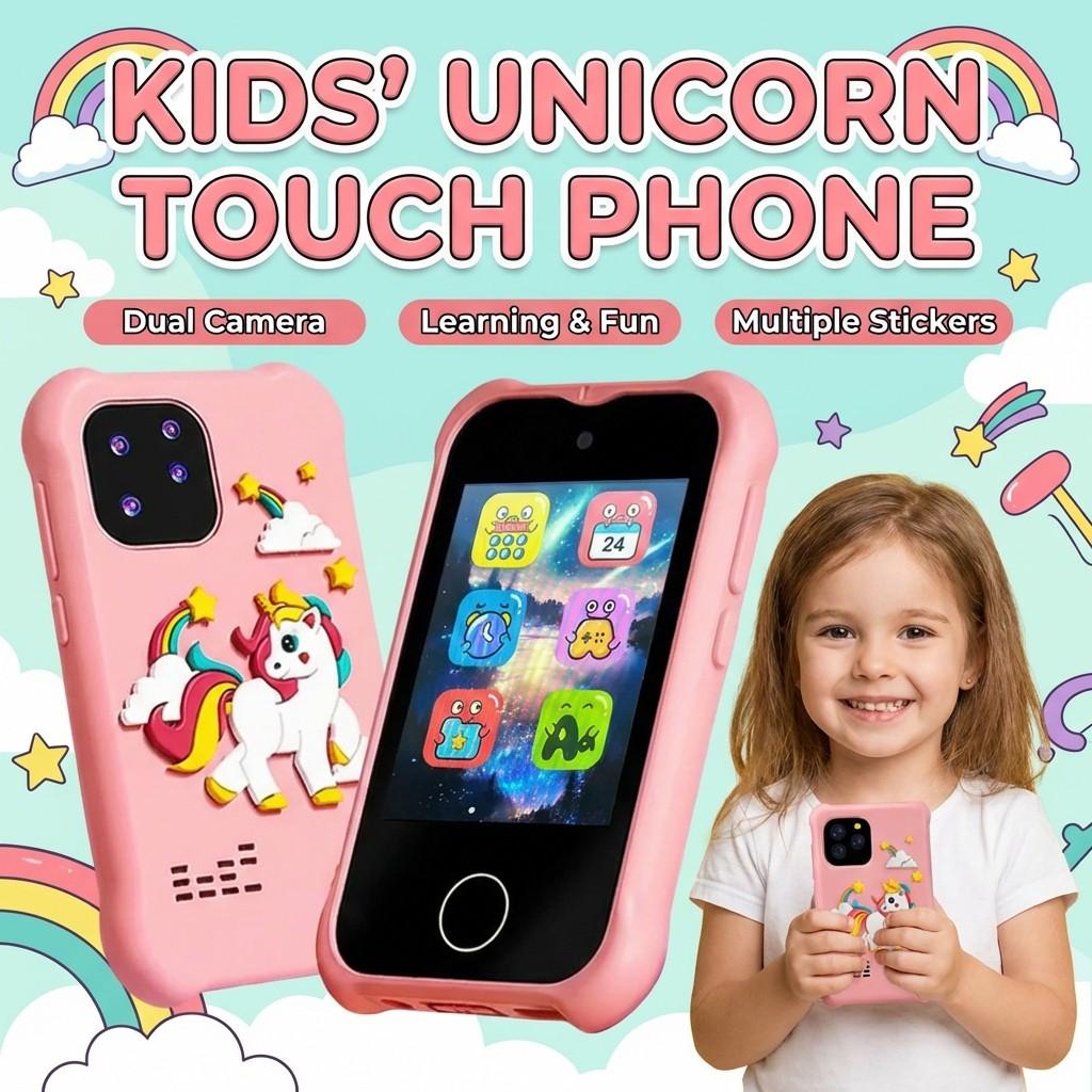 KGG Cute Cartoon Kids Mini Phone, Fun Educational Learning Toy with English Words, Puzzle Games, Music, Video, Camera, Recorder, Alarm, Flashlight, Calendar, Calculator & 12 Habit Trackers. Multifunctional Smart Electronic Toy for Students.