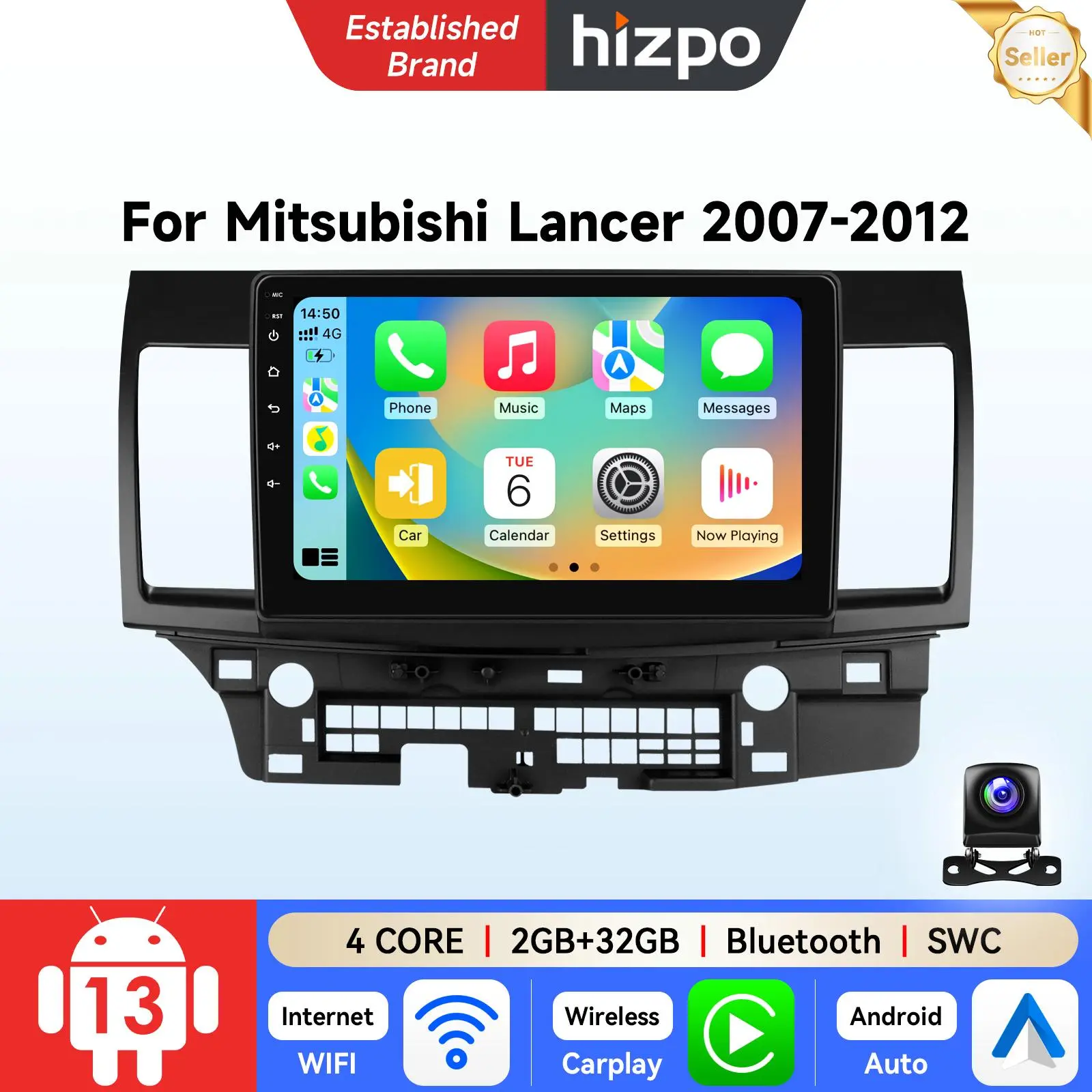 Hizpo Android 13 Car Radio for  Mitsubishi Lancer 2007-2012 GPS Navigation Wireless CarPlay Android Auto Support Steering Wheel Control