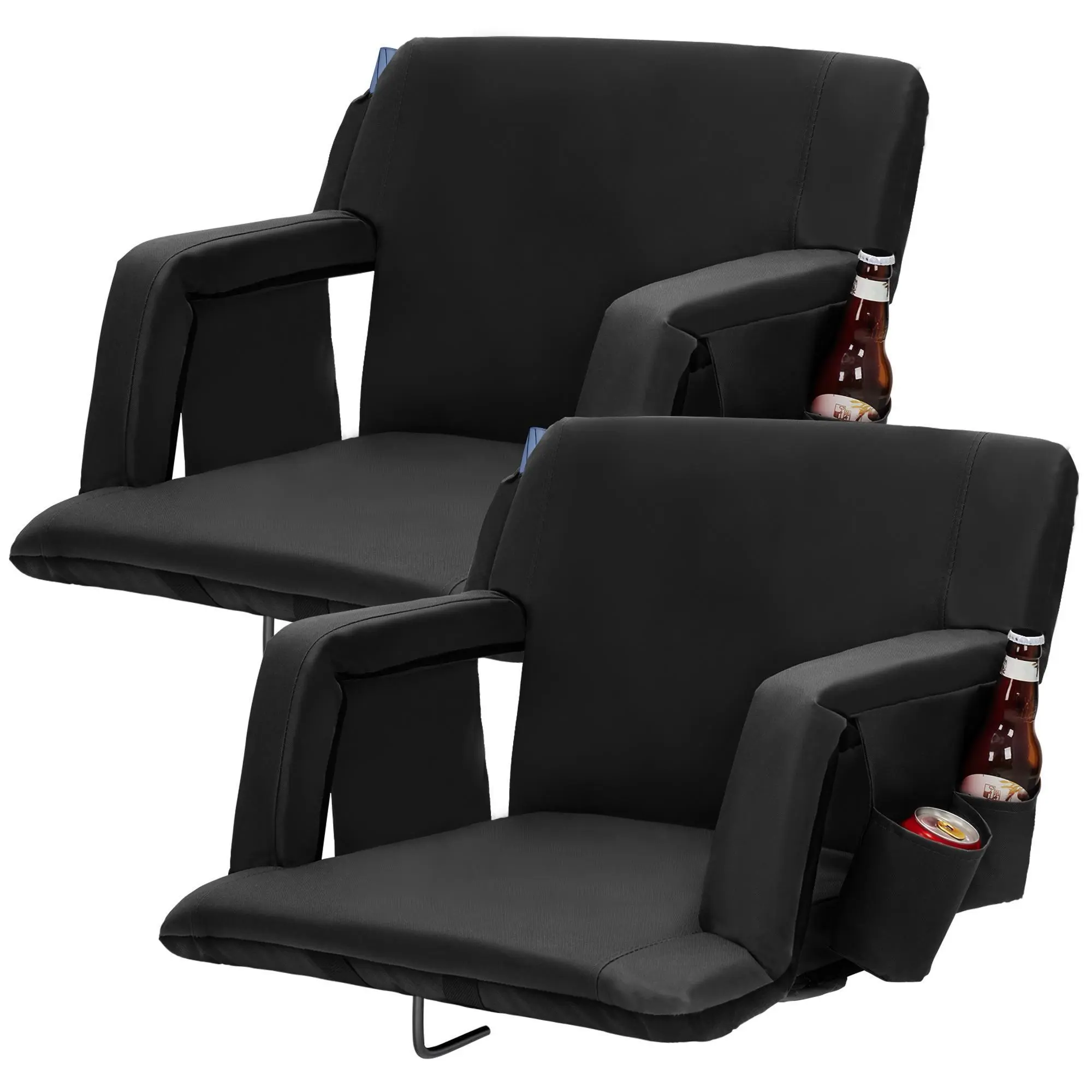 Set of 2 Extra Wide Stadium Seats, 20.5" Waterproof Reclining Bleacher Chairs with Thick Padding, Adjustable Armrests, Backpack Straps & Non-Slip Base for Baseball, Collapsible, Outdoor Concerts, Durable, Lightweight, Rugged Outdoor Chairs, Portable, Conc