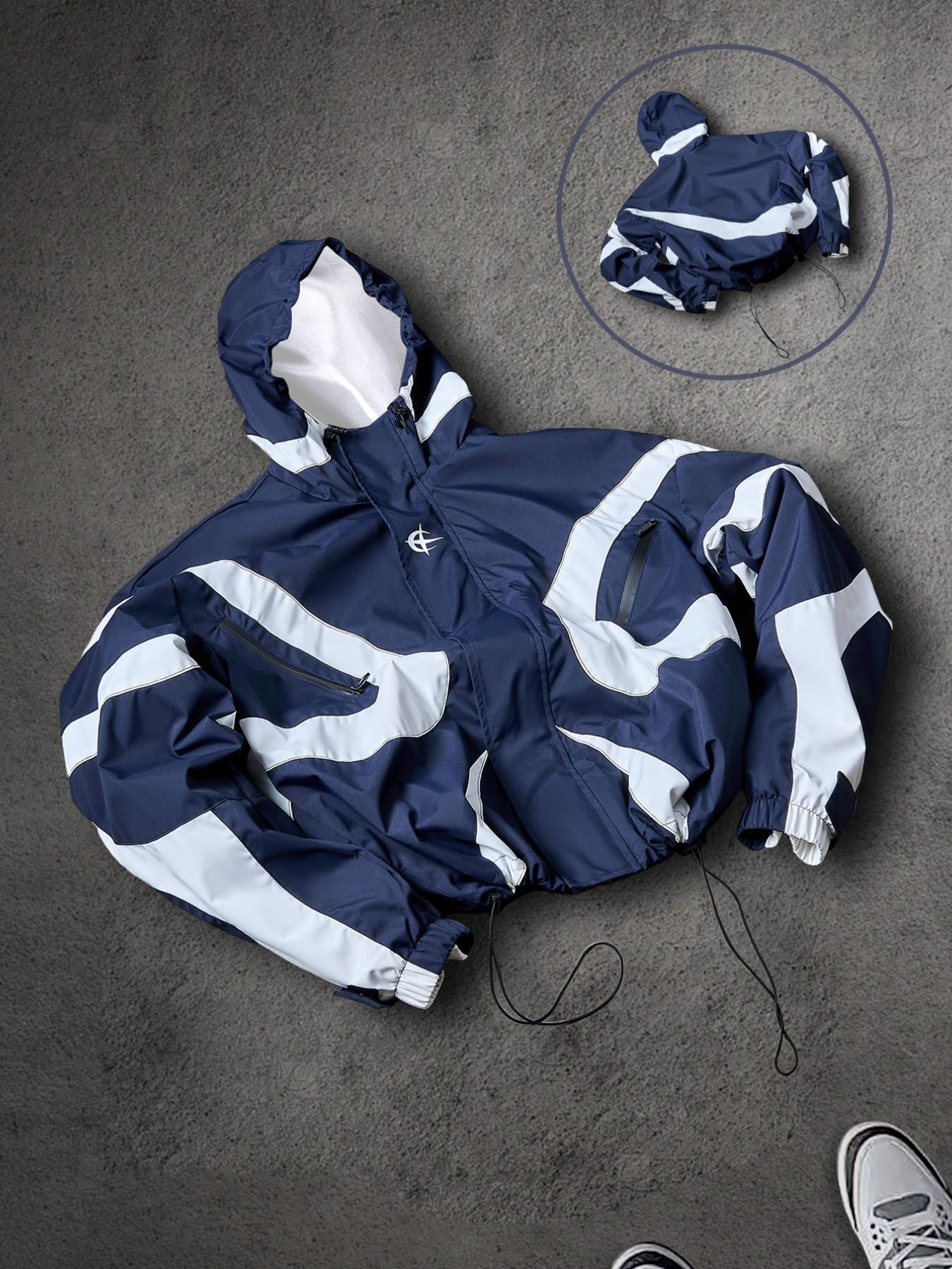 Men's Baseball Jacket High Street Patchwork Print Windproof Coat, Fashion College Style Long Sleeve Outerwear for All Seasons