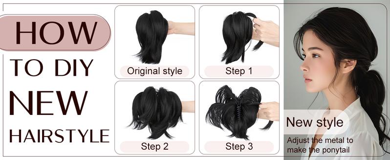 SEGOHAIR Claw Clip Short Ponytail Hair Extensions Messy Bun Hair Piece with Bendable Metal Wire Natural Fluffy Synthetic Straight Hairpiece
