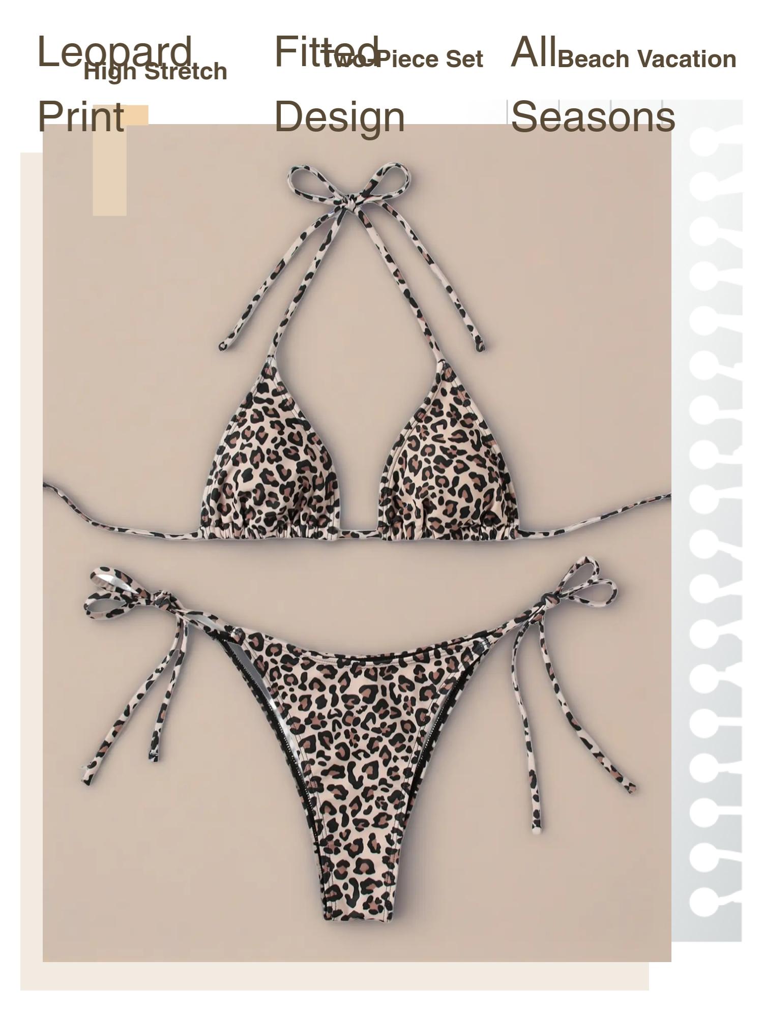 Two-Piece Set Women's Leopard Print Bikini Set, Casual Fashion Swimsuit Set for Beach Holiday Vacation, Ladies Swimwear for All Seasons