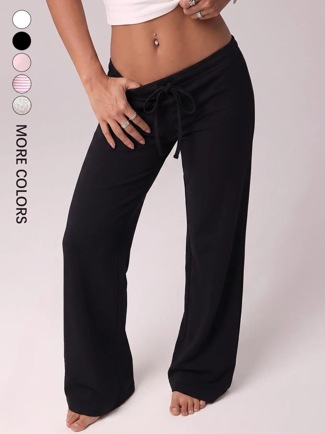 Women Y2K Low‑Rise Drawstring Flare Sweatpants, Soft Stretch Micro‑Bootcut Lounge Pants, Trendy Loose Flared Trousers for Daily Casual Street Y2K Outfits, Multiple Colors Available