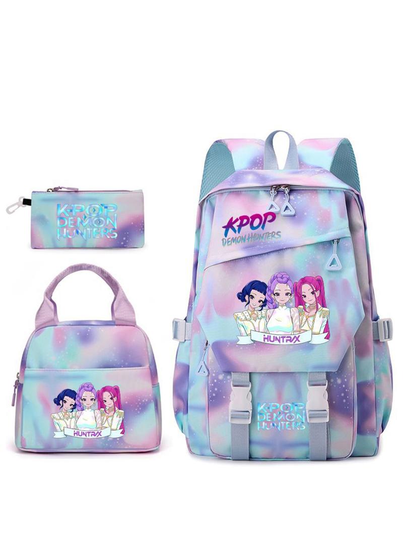 3pcs  Women's backpack kpop witch hunting group large capacity backpack zipper closure fashionable and versatile casual backpack personality trend suitable for students to go to school, campus travel, work commuting women's backpack