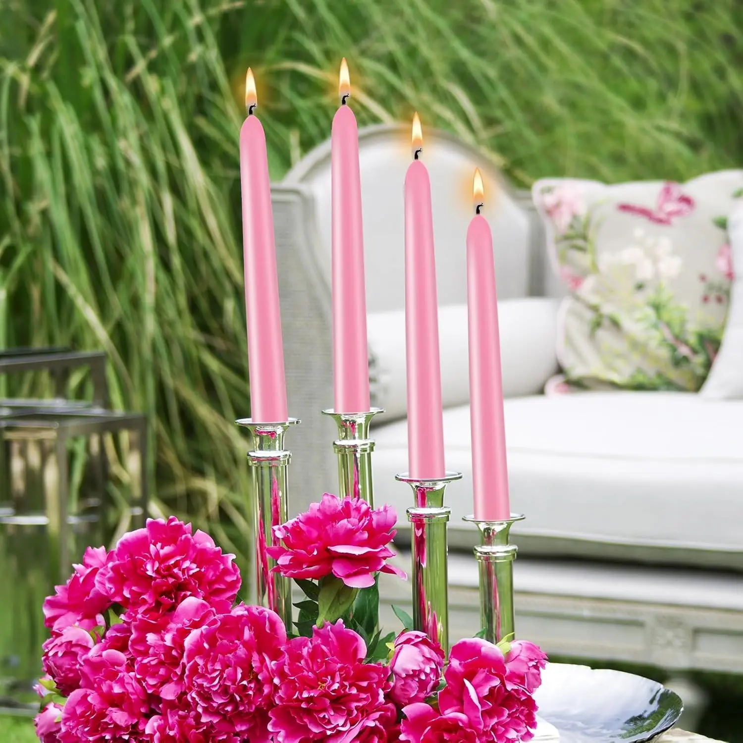 Pink Taper Candles Set of 5, 10-Inch No-Drip Dinner Candles with Long Burn Time for Dinner Parties, Weddings & Events