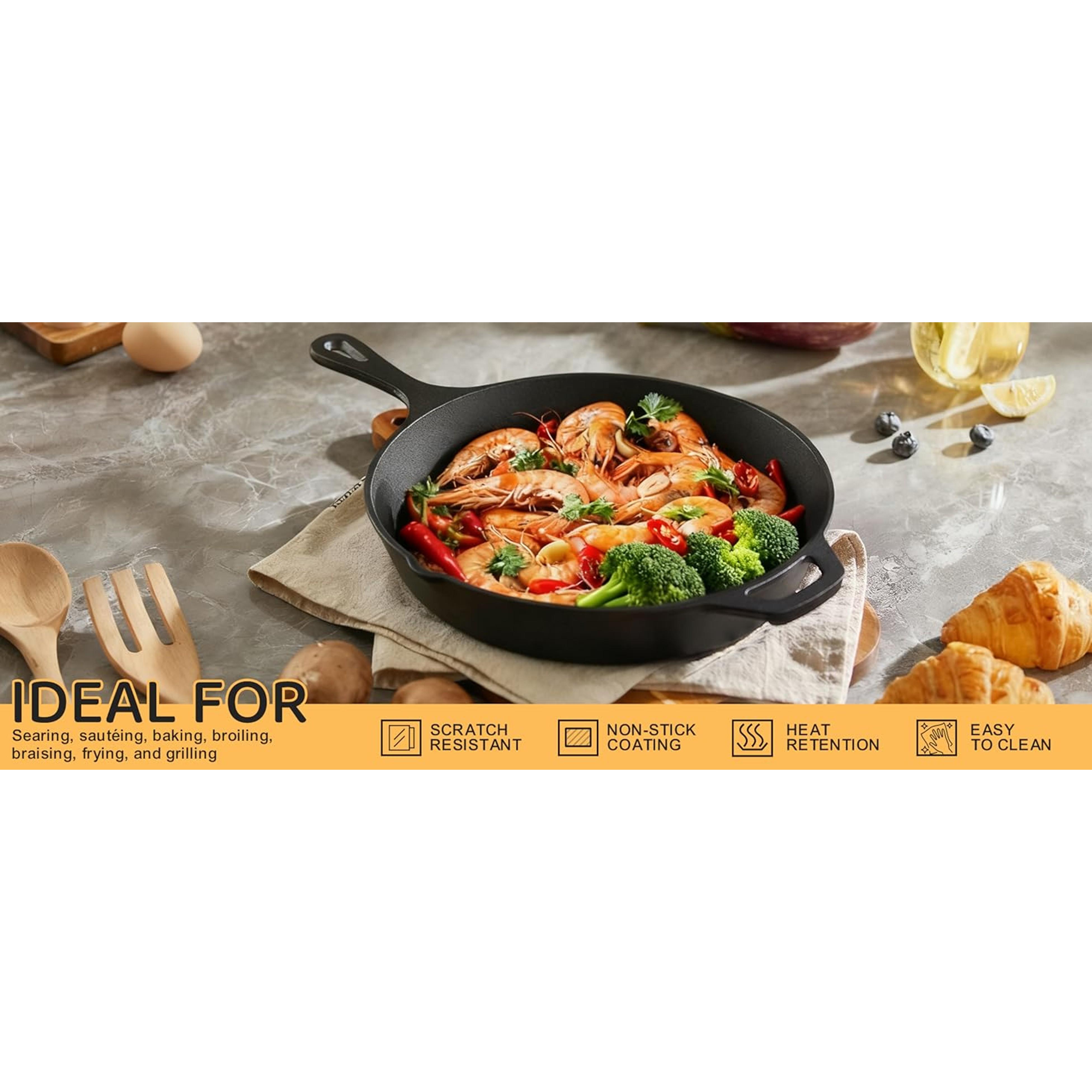 Cast Iron Skillet 3-Piece Set, Heavy-Duty Professional Restaurant Chef Quality Pre-Seasoned Pan Cookware Set, 6", 8", 10" Pans For Frying, Saute, Cooking, Use Indoor/Outdoor, Oven, Grill