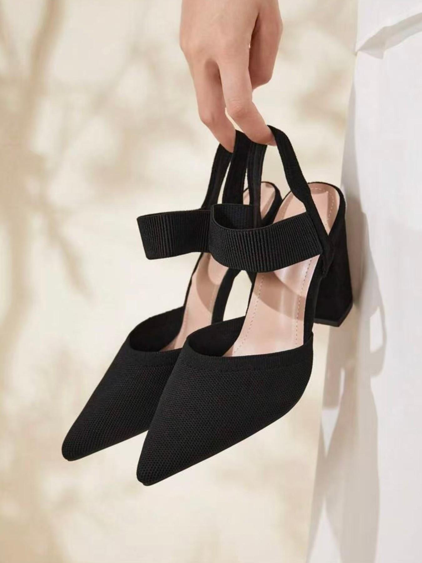 Women's Pointed Toe Block Heel High Heel, Elegant Fashion Classic Luxury Ladies' High Heeled Sandals, All-Season Fabric Shoes