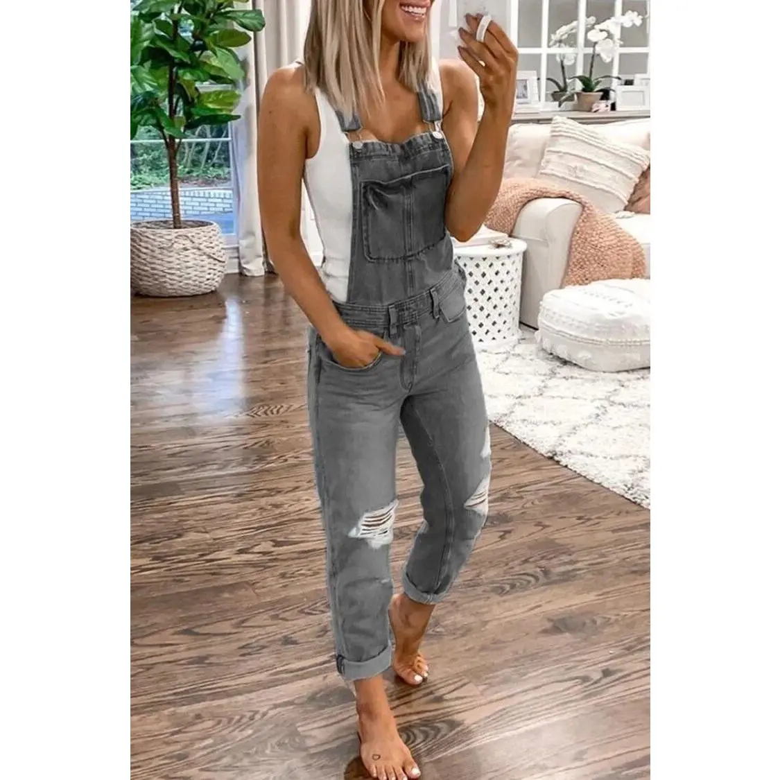 Grey long shoulder strap