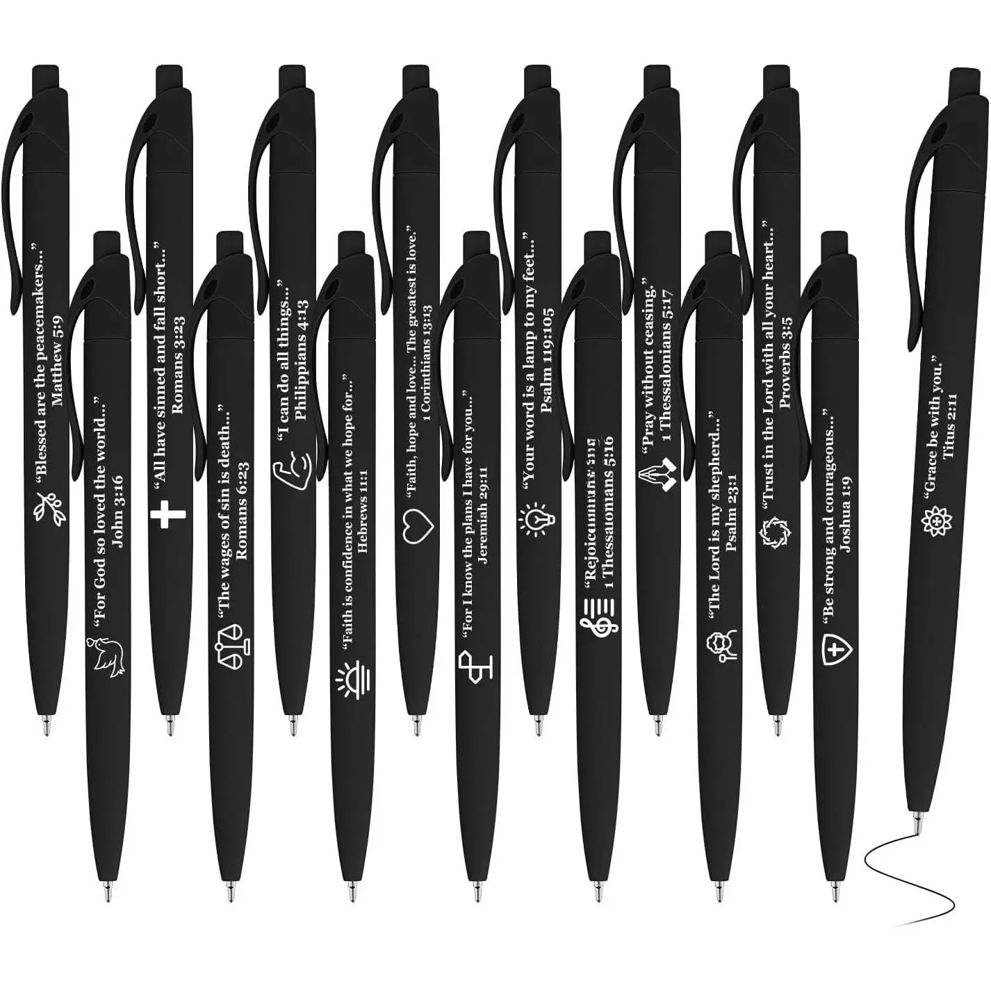 15 count  Verse Pens Christian Ballpoint Pen, Inspirational  Pens | Black Ink Pen with Religious Scripture Quotes & Symbols for Church Members,  Study  & Family(Black)