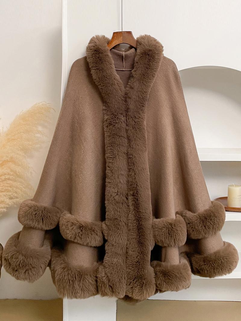 Luxury Faux Fur Hooded Cape Shawl, Warm and Comfortable for Air-Conditioned Rooms, Ideal for Daily Wear at Home and Parties Luxury Faux Fur Hooded Cape Shawl, Warm and Comfortable for Air-Conditioned Rooms, Ideal for Daily Wear at Home and Parties