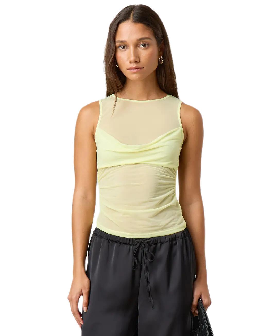 GGFL Y2K Style Black Sheer Mesh Top, Cowl Neck Sleeveless Ruched Crop Top for Party, Club.Women's Black Sheer Mesh Cowl Neck Tank Top, Sleeveless Ruched Slim Fit Crop Top for Party, Night Out