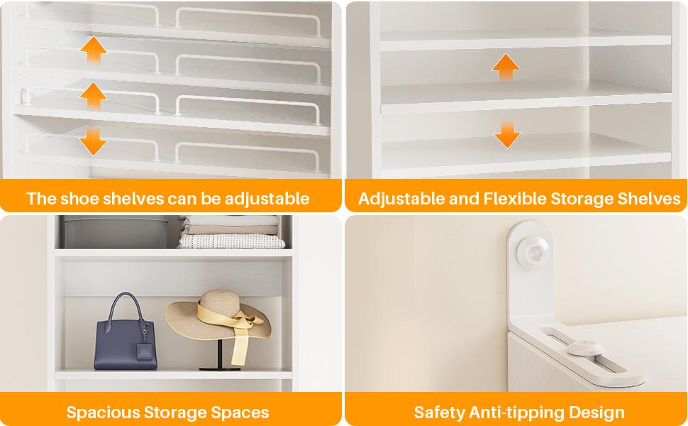 Cyclysio 75” Closet System with Shoe Rack and Hanging Rods, Modern Walk-in Closet Organization Wardrobe with Wooden Drawers and Mirror and Shelves