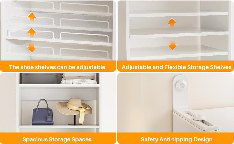 Cyclysio 75” Closet System with Shoe Rack and Hanging Rods, Modern Walk-in Closet Organization Wardrobe with Wooden Drawers and Mirror and Shelves