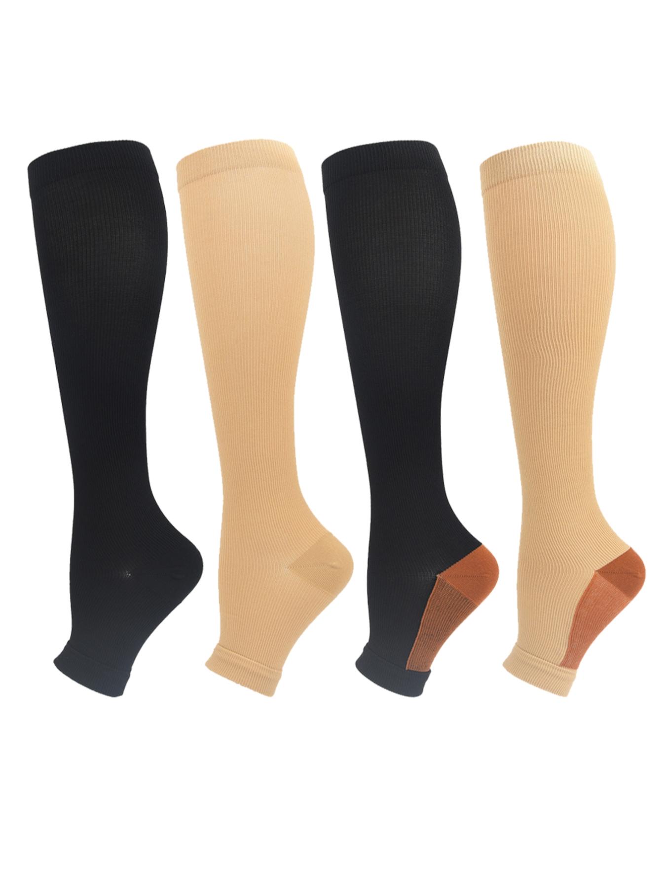 4 Pairs Open Toe Zipper Copper Wellow Compression Socks Women Men 15-20 mmhg Knee High Pregnant Nurses Pregnancy Maternity Medical Cute Sports Gold Fit Cycling Medias de Para Mujer Adult Support Hose Circulation Long Womans