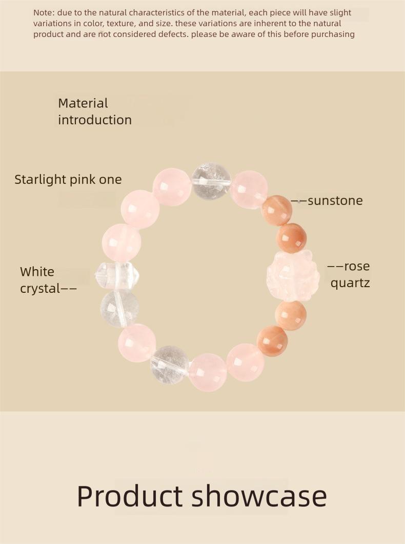 [Love Fortune] crystal bracelet, rose quartz white crystal sunstone pink quartz carving, unisex, daily wear gift, 10mm beads natural stone, love romance luck symbol