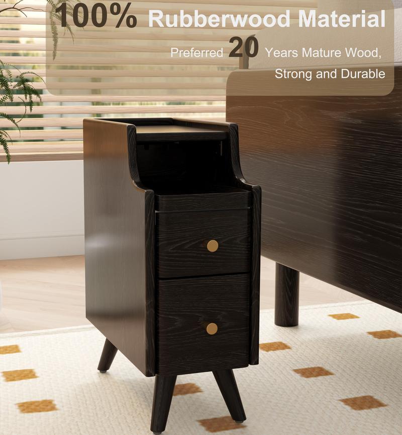 Elegant Small Nightstand, Solid wood - No MDF, Space-Saving Bedside Table with Drawers