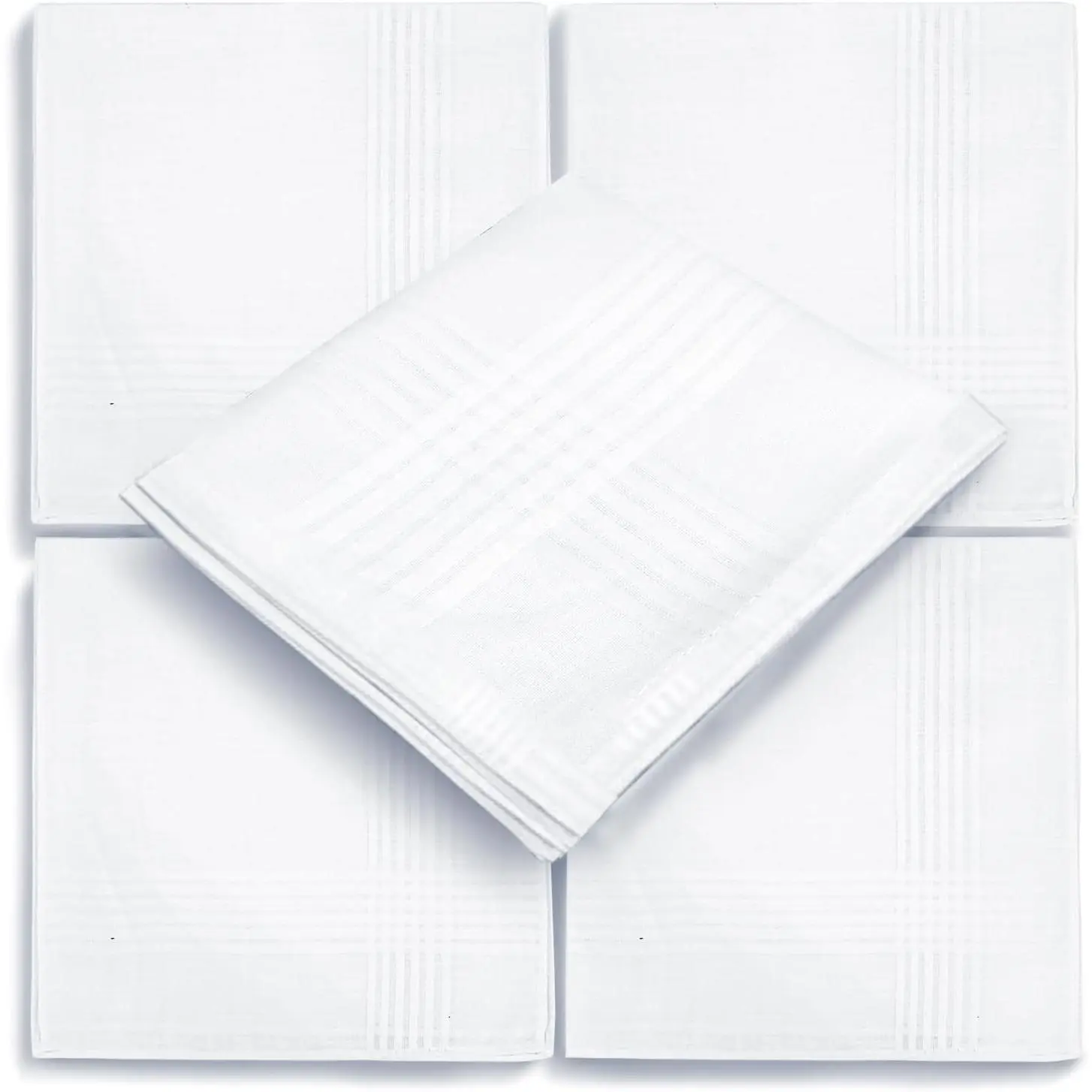 5 Pack Men's White Cotton Handkerchiefs, 16x16 Inch, 100% Soft Cotton, Classic Bulk Pocket HankiesGift