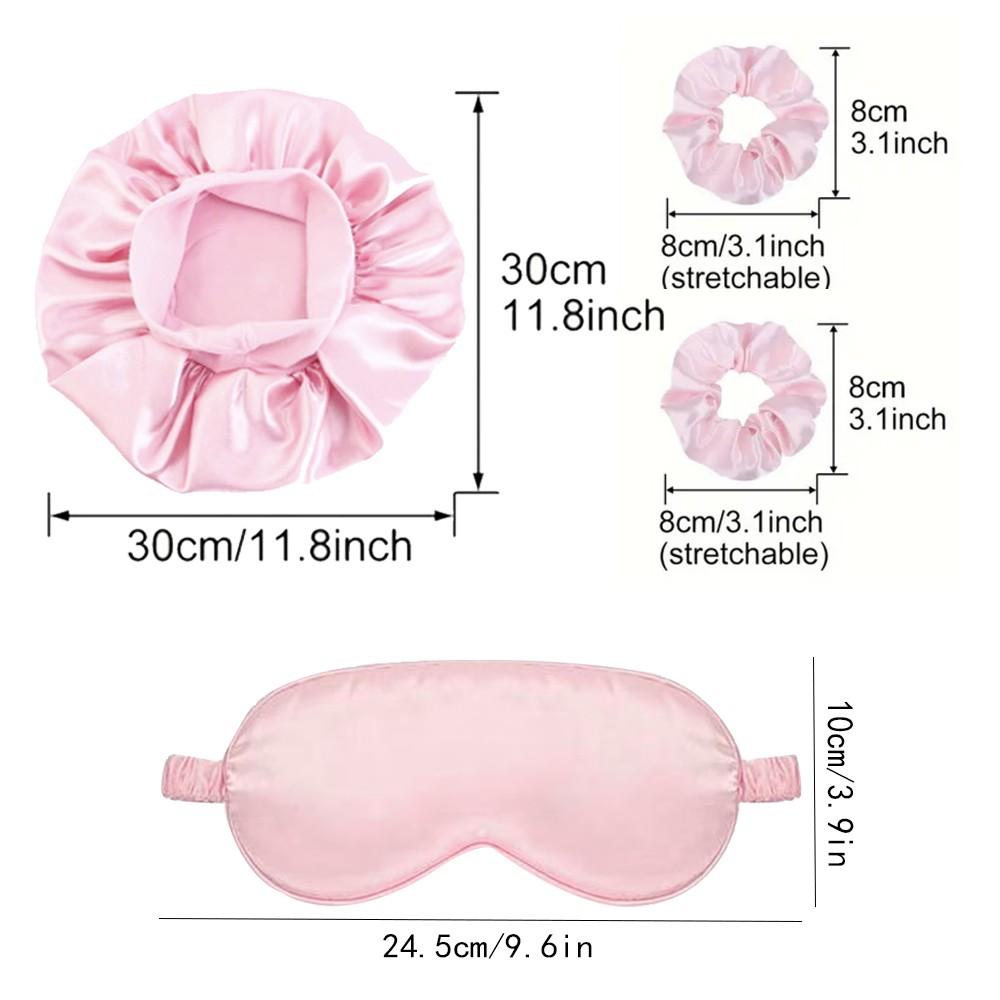 Sleep Mask and Hair Care Tool Set, Satin Sleep Cap, Soft Sleeping Eye Mask, 2 Hair Scrunchies, Alcohol-Free, Ideal for Travel & Home Use