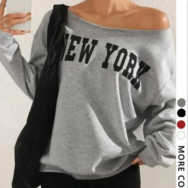 Women's Casual Loose-Fit Letter Print Sweatshirt, Comfortable Home Wear, Spring & Fall Fashion, Essential Wardrobe Staple