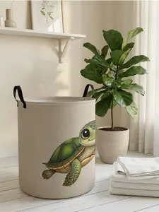 1 piece of cute turtle pattern 2D printed open storage box, double handle reinforcement + foldable storage | dirty laundry storage/toy organization/home decoration all-in-one