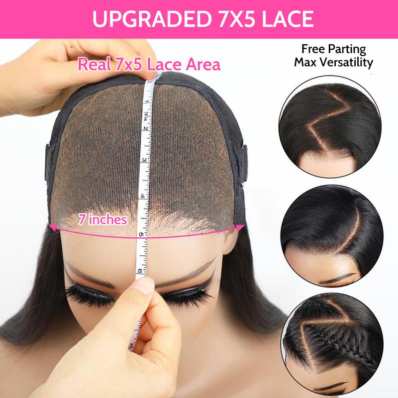 [Limited Stock]Yawawe Hair 13x6 HD Full Lace Frontal Glueless Wig Drawstring Wear Go 7x5  Glueless Wigs Brazilian Straight Pre-Cut Pre-Plucked Human Hair for Women Natural Black with free Sideburns Stickers
