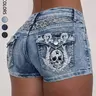 Women's Y2K Retro Wing & Skull Embroidery Low Waist Ultra-Short Denim Shorts, Crop Denim Shorts, Casual Fashionable Shorts, Stylish and Trendy Design, Perfect for Casual Wear