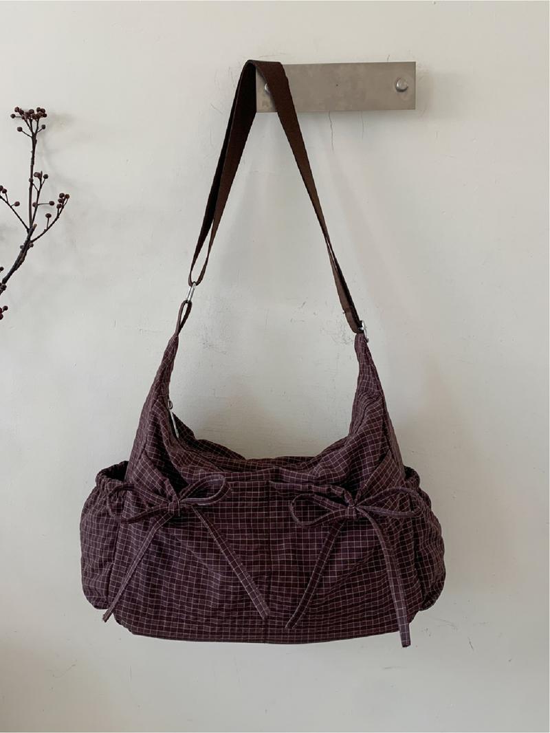 Casual versatile checkered striped pattern women's shoulder bag, large capacity, portable crossbody bag, adjustable shoulder strap, Crossbody Tote Bag