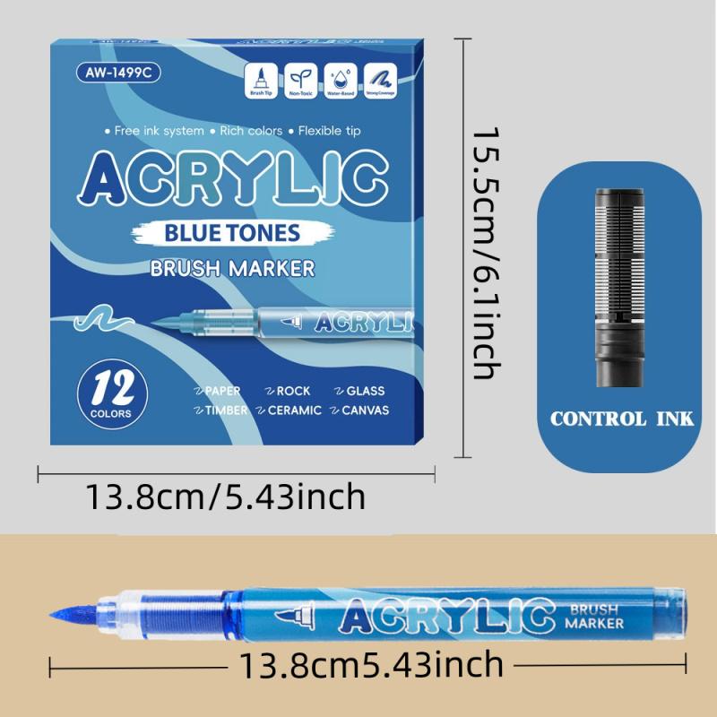 Acrylic Paint Markers, 12Pack Soft Brush Tip Acrylic Paint Pens, Professional Color System,Quick-Drying Waterproof Ink, for Rock Painting Plastic Wood Canvas Glass Ceramic Metal Art Drawing Supplies Art Crafts Supplies Christmas Gift